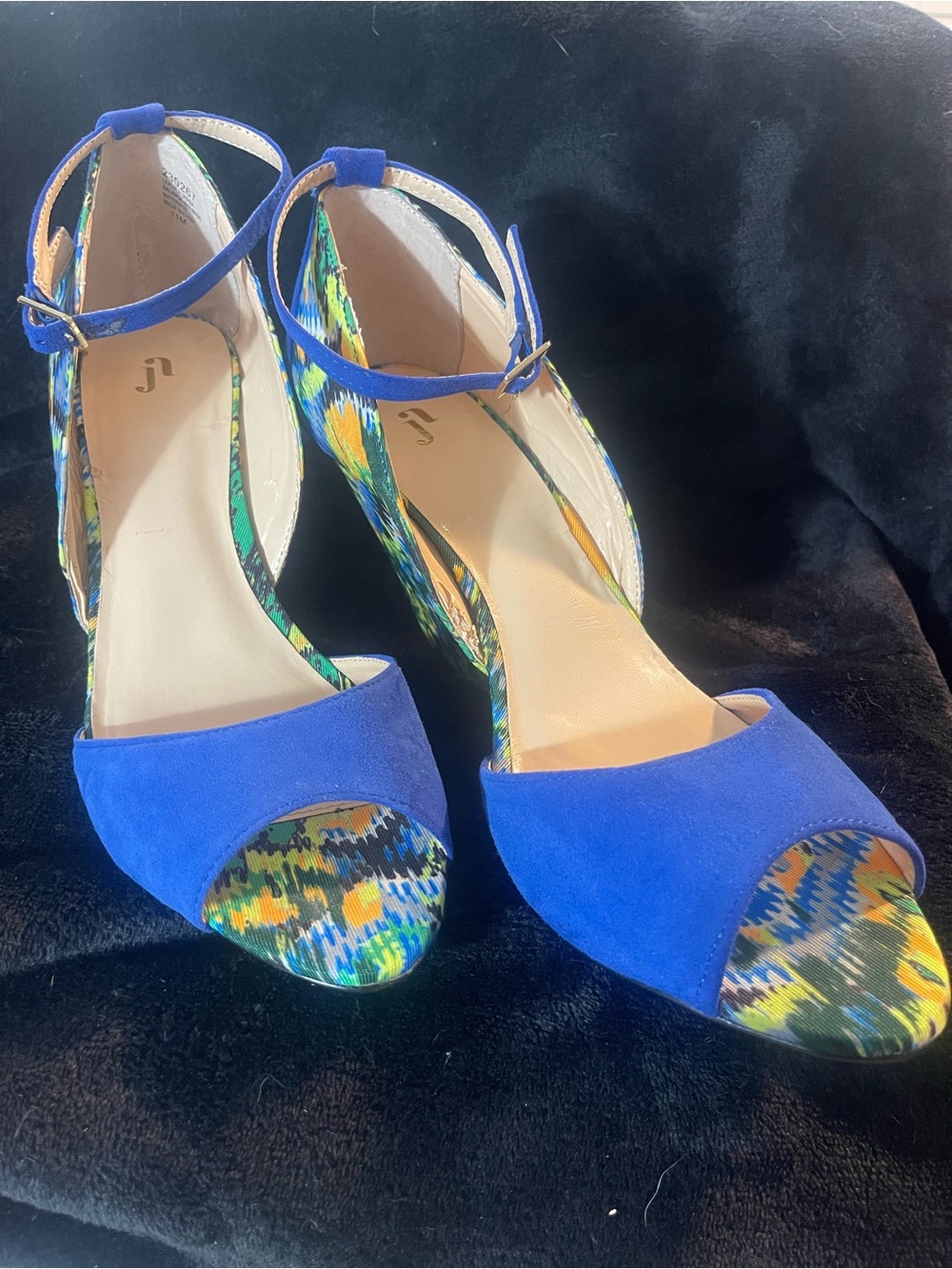 Blue Open-Toe Espadrille Heels with Multicolor Accent